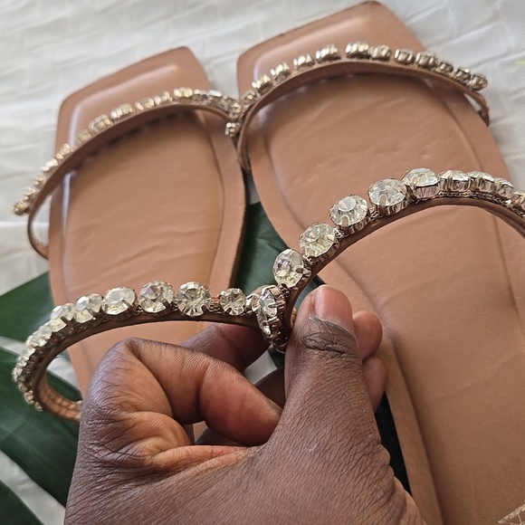 Zara Rhinestone Embellished Tan Sandals Summer Shoes - Picture 6 of 8